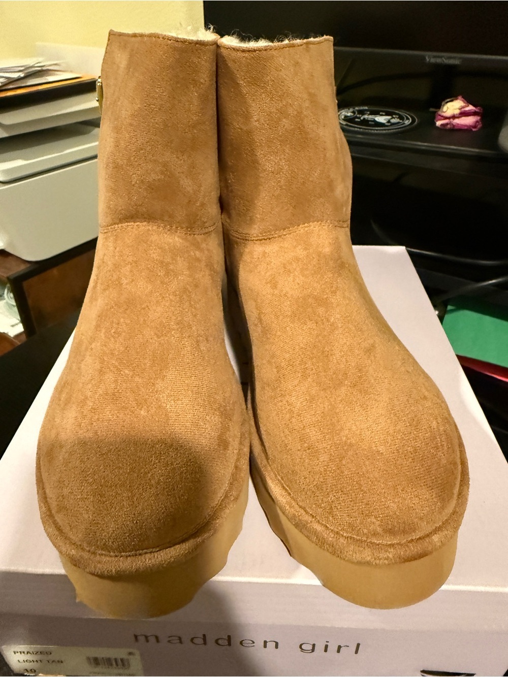 Madden Girl Tan Suede Platform Ankle Booties